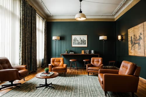 photo from pinterest of vintage-style interior designed (coworking space interior) with lounge chairs and seating area with sofa and office desks and office chairs and lounge chairs. . with . . cinematic photo, highly detailed, cinematic lighting, ultra-detailed, ultrarealistic, photorealism, 8k. trending on pinterest. vintage interior design style. masterpiece, cinematic light, ultrarealistic+, photorealistic+, 8k, raw photo, realistic, sharp focus on eyes, (symmetrical eyes), (intact eyes), hyperrealistic, highest quality, best quality, , highly detailed, masterpiece, best quality, extremely detailed 8k wallpaper, masterpiece, best quality, ultra-detailed, best shadow, detailed background, detailed face, detailed eyes, high contrast, best illumination, detailed face, dulux, caustic, dynamic angle, detailed glow. dramatic lighting. highly detailed, insanely detailed hair, symmetrical, intricate details, professionally retouched, 8k high definition. strong bokeh. award winning photo.