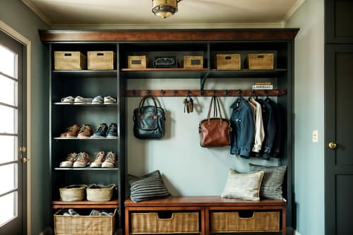 photo from pinterest of vintage-style interior designed (drop zone interior) with shelves for shoes and storage drawers and high up storage and storage baskets and a bench and cubbies and cabinets and wall hooks for coats. . with . . cinematic photo, highly detailed, cinematic lighting, ultra-detailed, ultrarealistic, photorealism, 8k. trending on pinterest. vintage interior design style. masterpiece, cinematic light, ultrarealistic+, photorealistic+, 8k, raw photo, realistic, sharp focus on eyes, (symmetrical eyes), (intact eyes), hyperrealistic, highest quality, best quality, , highly detailed, masterpiece, best quality, extremely detailed 8k wallpaper, masterpiece, best quality, ultra-detailed, best shadow, detailed background, detailed face, detailed eyes, high contrast, best illumination, detailed face, dulux, caustic, dynamic angle, detailed glow. dramatic lighting. highly detailed, insanely detailed hair, symmetrical, intricate details, professionally retouched, 8k high definition. strong bokeh. award winning photo.