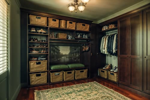 photo from pinterest of vintage-style interior designed (drop zone interior) with shelves for shoes and storage drawers and high up storage and storage baskets and a bench and cubbies and cabinets and wall hooks for coats. . with . . cinematic photo, highly detailed, cinematic lighting, ultra-detailed, ultrarealistic, photorealism, 8k. trending on pinterest. vintage interior design style. masterpiece, cinematic light, ultrarealistic+, photorealistic+, 8k, raw photo, realistic, sharp focus on eyes, (symmetrical eyes), (intact eyes), hyperrealistic, highest quality, best quality, , highly detailed, masterpiece, best quality, extremely detailed 8k wallpaper, masterpiece, best quality, ultra-detailed, best shadow, detailed background, detailed face, detailed eyes, high contrast, best illumination, detailed face, dulux, caustic, dynamic angle, detailed glow. dramatic lighting. highly detailed, insanely detailed hair, symmetrical, intricate details, professionally retouched, 8k high definition. strong bokeh. award winning photo.