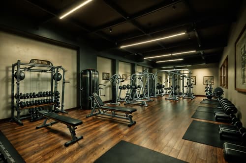 photo from pinterest of vintage-style interior designed (fitness gym interior) with dumbbell stand and exercise bicycle and squat rack and bench press and crosstrainer and dumbbell stand. . with . . cinematic photo, highly detailed, cinematic lighting, ultra-detailed, ultrarealistic, photorealism, 8k. trending on pinterest. vintage interior design style. masterpiece, cinematic light, ultrarealistic+, photorealistic+, 8k, raw photo, realistic, sharp focus on eyes, (symmetrical eyes), (intact eyes), hyperrealistic, highest quality, best quality, , highly detailed, masterpiece, best quality, extremely detailed 8k wallpaper, masterpiece, best quality, ultra-detailed, best shadow, detailed background, detailed face, detailed eyes, high contrast, best illumination, detailed face, dulux, caustic, dynamic angle, detailed glow. dramatic lighting. highly detailed, insanely detailed hair, symmetrical, intricate details, professionally retouched, 8k high definition. strong bokeh. award winning photo.