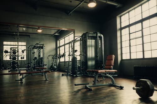 photo from pinterest of vintage-style interior designed (fitness gym interior) with dumbbell stand and exercise bicycle and squat rack and bench press and crosstrainer and dumbbell stand. . with . . cinematic photo, highly detailed, cinematic lighting, ultra-detailed, ultrarealistic, photorealism, 8k. trending on pinterest. vintage interior design style. masterpiece, cinematic light, ultrarealistic+, photorealistic+, 8k, raw photo, realistic, sharp focus on eyes, (symmetrical eyes), (intact eyes), hyperrealistic, highest quality, best quality, , highly detailed, masterpiece, best quality, extremely detailed 8k wallpaper, masterpiece, best quality, ultra-detailed, best shadow, detailed background, detailed face, detailed eyes, high contrast, best illumination, detailed face, dulux, caustic, dynamic angle, detailed glow. dramatic lighting. highly detailed, insanely detailed hair, symmetrical, intricate details, professionally retouched, 8k high definition. strong bokeh. award winning photo.