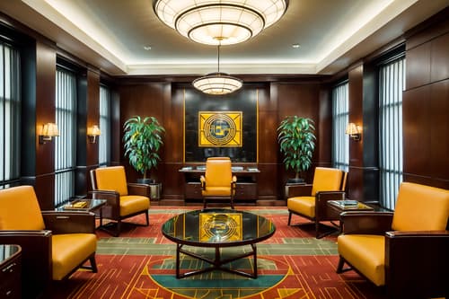 photo from pinterest of art deco-style interior designed (office interior) with windows and lounge chairs and office chairs and seating area with sofa and computer desks and office desks and cabinets and plants. . with bold geometry and rich colors and stream-lined forms and luxury and abstract patterns and decadent detail and geometric lines and glamour. . cinematic photo, highly detailed, cinematic lighting, ultra-detailed, ultrarealistic, photorealism, 8k. trending on pinterest. art deco interior design style. masterpiece, cinematic light, ultrarealistic+, photorealistic+, 8k, raw photo, realistic, sharp focus on eyes, (symmetrical eyes), (intact eyes), hyperrealistic, highest quality, best quality, , highly detailed, masterpiece, best quality, extremely detailed 8k wallpaper, masterpiece, best quality, ultra-detailed, best shadow, detailed background, detailed face, detailed eyes, high contrast, best illumination, detailed face, dulux, caustic, dynamic angle, detailed glow. dramatic lighting. highly detailed, insanely detailed hair, symmetrical, intricate details, professionally retouched, 8k high definition. strong bokeh. award winning photo.