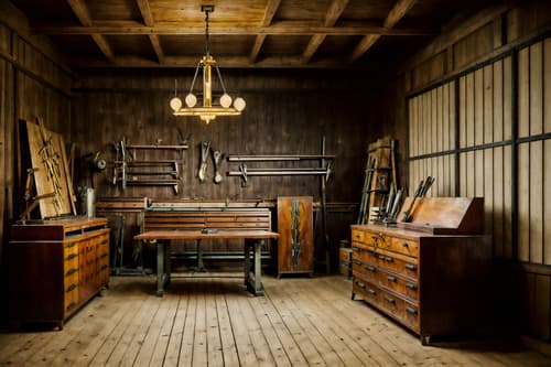 photo from pinterest of art deco-style interior designed (workshop interior) with wooden workbench and messy and tool wall and wooden workbench. . with smooth lines and decadent detail and angular shapes and luxury and exuberant shapes and glamour and stream-lined forms and symmetrical designs. . cinematic photo, highly detailed, cinematic lighting, ultra-detailed, ultrarealistic, photorealism, 8k. trending on pinterest. art deco interior design style. masterpiece, cinematic light, ultrarealistic+, photorealistic+, 8k, raw photo, realistic, sharp focus on eyes, (symmetrical eyes), (intact eyes), hyperrealistic, highest quality, best quality, , highly detailed, masterpiece, best quality, extremely detailed 8k wallpaper, masterpiece, best quality, ultra-detailed, best shadow, detailed background, detailed face, detailed eyes, high contrast, best illumination, detailed face, dulux, caustic, dynamic angle, detailed glow. dramatic lighting. highly detailed, insanely detailed hair, symmetrical, intricate details, professionally retouched, 8k high definition. strong bokeh. award winning photo.