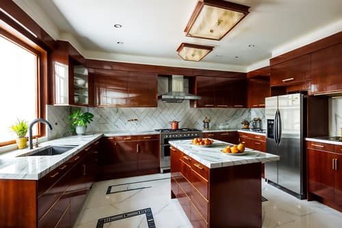 photo from pinterest of art deco-style interior designed (kitchen interior) with worktops and plant and sink and refrigerator and stove and kitchen cabinets and worktops. . with decadent detail and angular shapes and geometric lines and stream-lined forms and rich colors and luxury and symmetrical designs and bright and cheerful colors. . cinematic photo, highly detailed, cinematic lighting, ultra-detailed, ultrarealistic, photorealism, 8k. trending on pinterest. art deco interior design style. masterpiece, cinematic light, ultrarealistic+, photorealistic+, 8k, raw photo, realistic, sharp focus on eyes, (symmetrical eyes), (intact eyes), hyperrealistic, highest quality, best quality, , highly detailed, masterpiece, best quality, extremely detailed 8k wallpaper, masterpiece, best quality, ultra-detailed, best shadow, detailed background, detailed face, detailed eyes, high contrast, best illumination, detailed face, dulux, caustic, dynamic angle, detailed glow. dramatic lighting. highly detailed, insanely detailed hair, symmetrical, intricate details, professionally retouched, 8k high definition. strong bokeh. award winning photo.