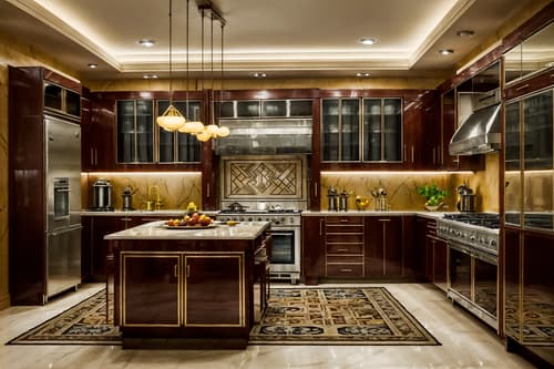 photo from pinterest of art deco-style interior designed (kitchen living combo interior) with kitchen cabinets and stove and bookshelves and televisions and rug and chairs and sink and furniture. . with bold geometry and abstract patterns and luxury and rich colors and glamour and decadent detail and angular shapes and symmetrical designs. . cinematic photo, highly detailed, cinematic lighting, ultra-detailed, ultrarealistic, photorealism, 8k. trending on pinterest. art deco interior design style. masterpiece, cinematic light, ultrarealistic+, photorealistic+, 8k, raw photo, realistic, sharp focus on eyes, (symmetrical eyes), (intact eyes), hyperrealistic, highest quality, best quality, , highly detailed, masterpiece, best quality, extremely detailed 8k wallpaper, masterpiece, best quality, ultra-detailed, best shadow, detailed background, detailed face, detailed eyes, high contrast, best illumination, detailed face, dulux, caustic, dynamic angle, detailed glow. dramatic lighting. highly detailed, insanely detailed hair, symmetrical, intricate details, professionally retouched, 8k high definition. strong bokeh. award winning photo.