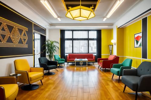 photo from pinterest of art deco-style interior designed (coworking space interior) with office chairs and seating area with sofa and office desks and lounge chairs and office chairs. . with bright and cheerful colors and glamour and smooth lines and geometric shapes and angular shapes and bold geometry and rich colors and symmetrical designs. . cinematic photo, highly detailed, cinematic lighting, ultra-detailed, ultrarealistic, photorealism, 8k. trending on pinterest. art deco interior design style. masterpiece, cinematic light, ultrarealistic+, photorealistic+, 8k, raw photo, realistic, sharp focus on eyes, (symmetrical eyes), (intact eyes), hyperrealistic, highest quality, best quality, , highly detailed, masterpiece, best quality, extremely detailed 8k wallpaper, masterpiece, best quality, ultra-detailed, best shadow, detailed background, detailed face, detailed eyes, high contrast, best illumination, detailed face, dulux, caustic, dynamic angle, detailed glow. dramatic lighting. highly detailed, insanely detailed hair, symmetrical, intricate details, professionally retouched, 8k high definition. strong bokeh. award winning photo.