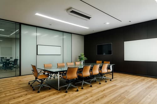photo from pinterest of simple-style interior designed (meeting room interior) with boardroom table and plant and vase and glass walls and painting or photo on wall and glass doors and office chairs and cabinets. . . cinematic photo, highly detailed, cinematic lighting, ultra-detailed, ultrarealistic, photorealism, 8k. trending on pinterest. simple interior design style. masterpiece, cinematic light, ultrarealistic+, photorealistic+, 8k, raw photo, realistic, sharp focus on eyes, (symmetrical eyes), (intact eyes), hyperrealistic, highest quality, best quality, , highly detailed, masterpiece, best quality, extremely detailed 8k wallpaper, masterpiece, best quality, ultra-detailed, best shadow, detailed background, detailed face, detailed eyes, high contrast, best illumination, detailed face, dulux, caustic, dynamic angle, detailed glow. dramatic lighting. highly detailed, insanely detailed hair, symmetrical, intricate details, professionally retouched, 8k high definition. strong bokeh. award winning photo.