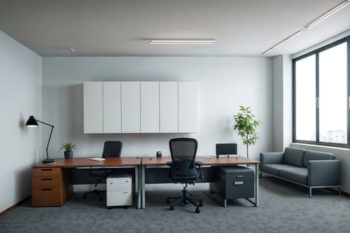 photo from pinterest of simple-style interior designed (office interior) with cabinets and office desks and desk lamps and office chairs and seating area with sofa and computer desks and lounge chairs and windows. . . cinematic photo, highly detailed, cinematic lighting, ultra-detailed, ultrarealistic, photorealism, 8k. trending on pinterest. simple interior design style. masterpiece, cinematic light, ultrarealistic+, photorealistic+, 8k, raw photo, realistic, sharp focus on eyes, (symmetrical eyes), (intact eyes), hyperrealistic, highest quality, best quality, , highly detailed, masterpiece, best quality, extremely detailed 8k wallpaper, masterpiece, best quality, ultra-detailed, best shadow, detailed background, detailed face, detailed eyes, high contrast, best illumination, detailed face, dulux, caustic, dynamic angle, detailed glow. dramatic lighting. highly detailed, insanely detailed hair, symmetrical, intricate details, professionally retouched, 8k high definition. strong bokeh. award winning photo.