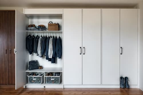 photo from pinterest of simple-style interior designed (drop zone interior) with shelves for shoes and lockers and high up storage and cabinets and cubbies and storage drawers and storage baskets and a bench. . . cinematic photo, highly detailed, cinematic lighting, ultra-detailed, ultrarealistic, photorealism, 8k. trending on pinterest. simple interior design style. masterpiece, cinematic light, ultrarealistic+, photorealistic+, 8k, raw photo, realistic, sharp focus on eyes, (symmetrical eyes), (intact eyes), hyperrealistic, highest quality, best quality, , highly detailed, masterpiece, best quality, extremely detailed 8k wallpaper, masterpiece, best quality, ultra-detailed, best shadow, detailed background, detailed face, detailed eyes, high contrast, best illumination, detailed face, dulux, caustic, dynamic angle, detailed glow. dramatic lighting. highly detailed, insanely detailed hair, symmetrical, intricate details, professionally retouched, 8k high definition. strong bokeh. award winning photo.