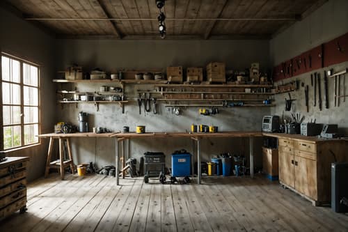 photo from pinterest of simple-style interior designed (workshop interior) with tool wall and messy and wooden workbench and tool wall. . . cinematic photo, highly detailed, cinematic lighting, ultra-detailed, ultrarealistic, photorealism, 8k. trending on pinterest. simple interior design style. masterpiece, cinematic light, ultrarealistic+, photorealistic+, 8k, raw photo, realistic, sharp focus on eyes, (symmetrical eyes), (intact eyes), hyperrealistic, highest quality, best quality, , highly detailed, masterpiece, best quality, extremely detailed 8k wallpaper, masterpiece, best quality, ultra-detailed, best shadow, detailed background, detailed face, detailed eyes, high contrast, best illumination, detailed face, dulux, caustic, dynamic angle, detailed glow. dramatic lighting. highly detailed, insanely detailed hair, symmetrical, intricate details, professionally retouched, 8k high definition. strong bokeh. award winning photo.