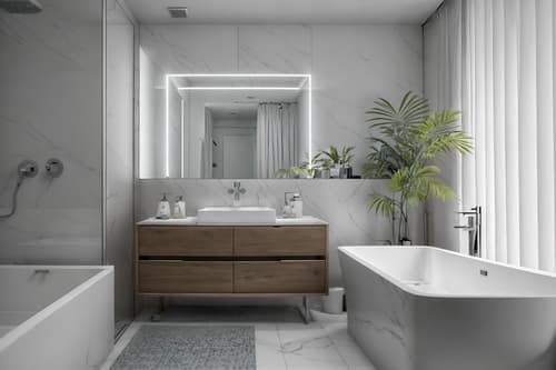 photo from pinterest of simple-style interior designed (hotel bathroom interior) with shower and bathroom cabinet and waste basket and bathroom sink with faucet and bathtub and bath towel and mirror and plant. . . cinematic photo, highly detailed, cinematic lighting, ultra-detailed, ultrarealistic, photorealism, 8k. trending on pinterest. simple interior design style. masterpiece, cinematic light, ultrarealistic+, photorealistic+, 8k, raw photo, realistic, sharp focus on eyes, (symmetrical eyes), (intact eyes), hyperrealistic, highest quality, best quality, , highly detailed, masterpiece, best quality, extremely detailed 8k wallpaper, masterpiece, best quality, ultra-detailed, best shadow, detailed background, detailed face, detailed eyes, high contrast, best illumination, detailed face, dulux, caustic, dynamic angle, detailed glow. dramatic lighting. highly detailed, insanely detailed hair, symmetrical, intricate details, professionally retouched, 8k high definition. strong bokeh. award winning photo.