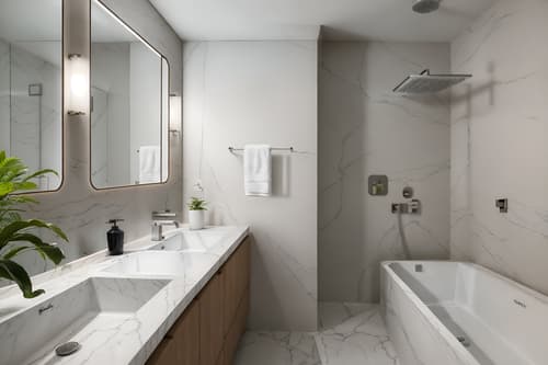 photo from pinterest of simple-style interior designed (hotel bathroom interior) with shower and bathroom cabinet and waste basket and bathroom sink with faucet and bathtub and bath towel and mirror and plant. . . cinematic photo, highly detailed, cinematic lighting, ultra-detailed, ultrarealistic, photorealism, 8k. trending on pinterest. simple interior design style. masterpiece, cinematic light, ultrarealistic+, photorealistic+, 8k, raw photo, realistic, sharp focus on eyes, (symmetrical eyes), (intact eyes), hyperrealistic, highest quality, best quality, , highly detailed, masterpiece, best quality, extremely detailed 8k wallpaper, masterpiece, best quality, ultra-detailed, best shadow, detailed background, detailed face, detailed eyes, high contrast, best illumination, detailed face, dulux, caustic, dynamic angle, detailed glow. dramatic lighting. highly detailed, insanely detailed hair, symmetrical, intricate details, professionally retouched, 8k high definition. strong bokeh. award winning photo.