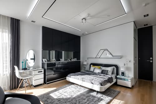 photo from pinterest of futuristic-style interior designed (kids room interior) with accent chair and bedside table or night stand and mirror and kids desk and headboard and night light and dresser closet and plant. . with futurism minimalist interior and glass panes and neutral background and bright accents and monochromatic palette and minimalist clean lines and strong geometric walls and spaceship interior and floating surfaces. . cinematic photo, highly detailed, cinematic lighting, ultra-detailed, ultrarealistic, photorealism, 8k. trending on pinterest. futuristic interior design style. masterpiece, cinematic light, ultrarealistic+, photorealistic+, 8k, raw photo, realistic, sharp focus on eyes, (symmetrical eyes), (intact eyes), hyperrealistic, highest quality, best quality, , highly detailed, masterpiece, best quality, extremely detailed 8k wallpaper, masterpiece, best quality, ultra-detailed, best shadow, detailed background, detailed face, detailed eyes, high contrast, best illumination, detailed face, dulux, caustic, dynamic angle, detailed glow. dramatic lighting. highly detailed, insanely detailed hair, symmetrical, intricate details, professionally retouched, 8k high definition. strong bokeh. award winning photo.