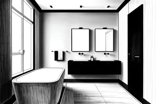 (hand-drawn monochrome black and white sketch line drawing)++ of sketch-style interior designed (hotel bathroom) apartment interior. a sketch of interior. with . . a sketch of interior. with bathroom cabinet and bathtub and mirror. trending on artstation. black and white line drawing sketch without colors. masterpiece, cinematic light, ultrarealistic+, photorealistic+, 8k, raw photo, realistic, sharp focus on eyes, (symmetrical eyes), (intact eyes), hyperrealistic, highest quality, best quality, , highly detailed, masterpiece, best quality, extremely detailed 8k wallpaper, masterpiece, best quality, ultra-detailed, best shadow, detailed background, detailed face, detailed eyes, high contrast, best illumination, detailed face, dulux, caustic, dynamic angle, detailed glow. dramatic lighting. highly detailed, insanely detailed hair, symmetrical, intricate details, professionally retouched, 8k high definition. strong bokeh. award winning photo.