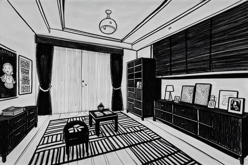 (hand-drawn monochrome black and white sketch line drawing)++ of sketch-style interior designed (kids room) apartment interior. a sketch of interior. with . . a sketch of interior. with night light and dresser closet and kids desk. trending on artstation. black and white line drawing sketch without colors. masterpiece, cinematic light, ultrarealistic+, photorealistic+, 8k, raw photo, realistic, sharp focus on eyes, (symmetrical eyes), (intact eyes), hyperrealistic, highest quality, best quality, , highly detailed, masterpiece, best quality, extremely detailed 8k wallpaper, masterpiece, best quality, ultra-detailed, best shadow, detailed background, detailed face, detailed eyes, high contrast, best illumination, detailed face, dulux, caustic, dynamic angle, detailed glow. dramatic lighting. highly detailed, insanely detailed hair, symmetrical, intricate details, professionally retouched, 8k high definition. strong bokeh. award winning photo.
