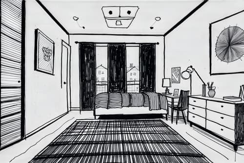 (hand-drawn monochrome black and white sketch line drawing)++ of sketch-style interior designed (kids room) apartment interior. a sketch of interior. with . . a sketch of interior. with night light and dresser closet and kids desk. trending on artstation. black and white line drawing sketch without colors. masterpiece, cinematic light, ultrarealistic+, photorealistic+, 8k, raw photo, realistic, sharp focus on eyes, (symmetrical eyes), (intact eyes), hyperrealistic, highest quality, best quality, , highly detailed, masterpiece, best quality, extremely detailed 8k wallpaper, masterpiece, best quality, ultra-detailed, best shadow, detailed background, detailed face, detailed eyes, high contrast, best illumination, detailed face, dulux, caustic, dynamic angle, detailed glow. dramatic lighting. highly detailed, insanely detailed hair, symmetrical, intricate details, professionally retouched, 8k high definition. strong bokeh. award winning photo.