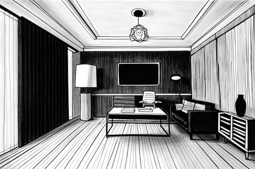 (hand-drawn monochrome black and white sketch line drawing)++ of sketch-style interior designed (home office) apartment interior. a sketch of interior. with . . a sketch of interior. with office chair and cabinets and desk lamp. trending on artstation. black and white line drawing sketch without colors. masterpiece, cinematic light, ultrarealistic+, photorealistic+, 8k, raw photo, realistic, sharp focus on eyes, (symmetrical eyes), (intact eyes), hyperrealistic, highest quality, best quality, , highly detailed, masterpiece, best quality, extremely detailed 8k wallpaper, masterpiece, best quality, ultra-detailed, best shadow, detailed background, detailed face, detailed eyes, high contrast, best illumination, detailed face, dulux, caustic, dynamic angle, detailed glow. dramatic lighting. highly detailed, insanely detailed hair, symmetrical, intricate details, professionally retouched, 8k high definition. strong bokeh. award winning photo.