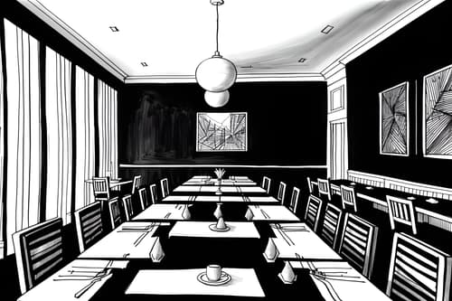 (hand-drawn monochrome black and white sketch line drawing)++ of sketch-style interior designed (restaurant) apartment interior. a sketch of interior. with . . a sketch of interior. with restaurant dining tables and restaurant bar and restaurant decor. trending on artstation. black and white line drawing sketch without colors. masterpiece, cinematic light, ultrarealistic+, photorealistic+, 8k, raw photo, realistic, sharp focus on eyes, (symmetrical eyes), (intact eyes), hyperrealistic, highest quality, best quality, , highly detailed, masterpiece, best quality, extremely detailed 8k wallpaper, masterpiece, best quality, ultra-detailed, best shadow, detailed background, detailed face, detailed eyes, high contrast, best illumination, detailed face, dulux, caustic, dynamic angle, detailed glow. dramatic lighting. highly detailed, insanely detailed hair, symmetrical, intricate details, professionally retouched, 8k high definition. strong bokeh. award winning photo.
