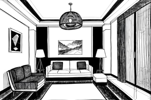 (hand-drawn monochrome black and white sketch line drawing)++ of sketch-style interior designed (hotel lobby) apartment interior. a sketch of interior. with . . a sketch of interior. with hanging lamps and lounge chairs and plant. trending on artstation. black and white line drawing sketch without colors. masterpiece, cinematic light, ultrarealistic+, photorealistic+, 8k, raw photo, realistic, sharp focus on eyes, (symmetrical eyes), (intact eyes), hyperrealistic, highest quality, best quality, , highly detailed, masterpiece, best quality, extremely detailed 8k wallpaper, masterpiece, best quality, ultra-detailed, best shadow, detailed background, detailed face, detailed eyes, high contrast, best illumination, detailed face, dulux, caustic, dynamic angle, detailed glow. dramatic lighting. highly detailed, insanely detailed hair, symmetrical, intricate details, professionally retouched, 8k high definition. strong bokeh. award winning photo.