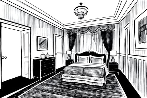 (hand-drawn monochrome black and white sketch line drawing)++ of sketch-style interior designed (hotel room) apartment interior. a sketch of interior. with . . a sketch of interior. with dresser closet and accent chair and mirror. trending on artstation. black and white line drawing sketch without colors. masterpiece, cinematic light, ultrarealistic+, photorealistic+, 8k, raw photo, realistic, sharp focus on eyes, (symmetrical eyes), (intact eyes), hyperrealistic, highest quality, best quality, , highly detailed, masterpiece, best quality, extremely detailed 8k wallpaper, masterpiece, best quality, ultra-detailed, best shadow, detailed background, detailed face, detailed eyes, high contrast, best illumination, detailed face, dulux, caustic, dynamic angle, detailed glow. dramatic lighting. highly detailed, insanely detailed hair, symmetrical, intricate details, professionally retouched, 8k high definition. strong bokeh. award winning photo.