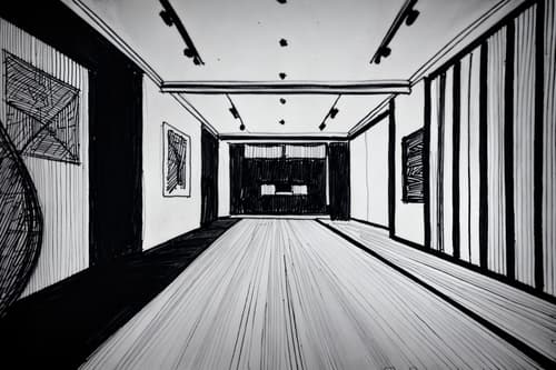 (hand-drawn monochrome black and white sketch line drawing)++ of sketch-style interior designed (exhibition space) apartment interior. a sketch of interior. with . . a sketch of interior. trending on artstation. black and white line drawing sketch without colors. masterpiece, cinematic light, ultrarealistic+, photorealistic+, 8k, raw photo, realistic, sharp focus on eyes, (symmetrical eyes), (intact eyes), hyperrealistic, highest quality, best quality, , highly detailed, masterpiece, best quality, extremely detailed 8k wallpaper, masterpiece, best quality, ultra-detailed, best shadow, detailed background, detailed face, detailed eyes, high contrast, best illumination, detailed face, dulux, caustic, dynamic angle, detailed glow. dramatic lighting. highly detailed, insanely detailed hair, symmetrical, intricate details, professionally retouched, 8k high definition. strong bokeh. award winning photo.