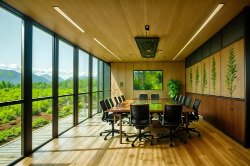 photo from pinterest of biophilic-style interior designed (meeting room interior) with glass walls and office chairs and painting or photo on wall and boardroom table and plant and vase and glass doors and cabinets. . with wood materials and natural elements and cork materials and features of nature and natural patterns and earthy colors and plants and images of animals. . cinematic photo, highly detailed, cinematic lighting, ultra-detailed, ultrarealistic, photorealism, 8k. trending on pinterest. biophilic interior design style. masterpiece, cinematic light, ultrarealistic+, photorealistic+, 8k, raw photo, realistic, sharp focus on eyes, (symmetrical eyes), (intact eyes), hyperrealistic, highest quality, best quality, , highly detailed, masterpiece, best quality, extremely detailed 8k wallpaper, masterpiece, best quality, ultra-detailed, best shadow, detailed background, detailed face, detailed eyes, high contrast, best illumination, detailed face, dulux, caustic, dynamic angle, detailed glow. dramatic lighting. highly detailed, insanely detailed hair, symmetrical, intricate details, professionally retouched, 8k high definition. strong bokeh. award winning photo.