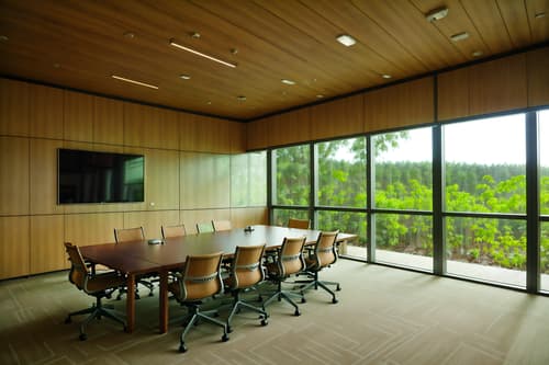 photo from pinterest of biophilic-style interior designed (meeting room interior) with glass walls and office chairs and painting or photo on wall and boardroom table and plant and vase and glass doors and cabinets. . with wood materials and natural elements and cork materials and features of nature and natural patterns and earthy colors and plants and images of animals. . cinematic photo, highly detailed, cinematic lighting, ultra-detailed, ultrarealistic, photorealism, 8k. trending on pinterest. biophilic interior design style. masterpiece, cinematic light, ultrarealistic+, photorealistic+, 8k, raw photo, realistic, sharp focus on eyes, (symmetrical eyes), (intact eyes), hyperrealistic, highest quality, best quality, , highly detailed, masterpiece, best quality, extremely detailed 8k wallpaper, masterpiece, best quality, ultra-detailed, best shadow, detailed background, detailed face, detailed eyes, high contrast, best illumination, detailed face, dulux, caustic, dynamic angle, detailed glow. dramatic lighting. highly detailed, insanely detailed hair, symmetrical, intricate details, professionally retouched, 8k high definition. strong bokeh. award winning photo.