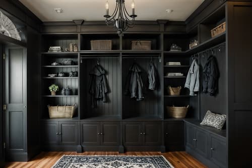 photo from pinterest of gothic-style interior designed (mudroom interior) with cubbies and shelves for shoes and cabinets and high up storage and storage drawers and wall hooks for coats and a bench and storage baskets. . . cinematic photo, highly detailed, cinematic lighting, ultra-detailed, ultrarealistic, photorealism, 8k. trending on pinterest. gothic interior design style. masterpiece, cinematic light, ultrarealistic+, photorealistic+, 8k, raw photo, realistic, sharp focus on eyes, (symmetrical eyes), (intact eyes), hyperrealistic, highest quality, best quality, , highly detailed, masterpiece, best quality, extremely detailed 8k wallpaper, masterpiece, best quality, ultra-detailed, best shadow, detailed background, detailed face, detailed eyes, high contrast, best illumination, detailed face, dulux, caustic, dynamic angle, detailed glow. dramatic lighting. highly detailed, insanely detailed hair, symmetrical, intricate details, professionally retouched, 8k high definition. strong bokeh. award winning photo.