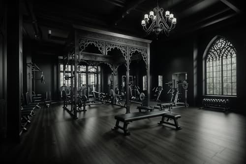 photo from pinterest of gothic-style interior designed (fitness gym interior) with dumbbell stand and squat rack and crosstrainer and exercise bicycle and bench press and dumbbell stand. . . cinematic photo, highly detailed, cinematic lighting, ultra-detailed, ultrarealistic, photorealism, 8k. trending on pinterest. gothic interior design style. masterpiece, cinematic light, ultrarealistic+, photorealistic+, 8k, raw photo, realistic, sharp focus on eyes, (symmetrical eyes), (intact eyes), hyperrealistic, highest quality, best quality, , highly detailed, masterpiece, best quality, extremely detailed 8k wallpaper, masterpiece, best quality, ultra-detailed, best shadow, detailed background, detailed face, detailed eyes, high contrast, best illumination, detailed face, dulux, caustic, dynamic angle, detailed glow. dramatic lighting. highly detailed, insanely detailed hair, symmetrical, intricate details, professionally retouched, 8k high definition. strong bokeh. award winning photo.