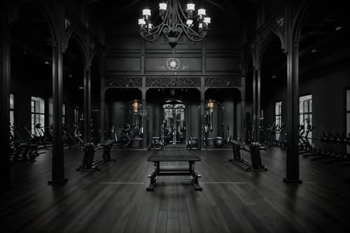 photo from pinterest of gothic-style interior designed (fitness gym interior) with dumbbell stand and squat rack and crosstrainer and exercise bicycle and bench press and dumbbell stand. . . cinematic photo, highly detailed, cinematic lighting, ultra-detailed, ultrarealistic, photorealism, 8k. trending on pinterest. gothic interior design style. masterpiece, cinematic light, ultrarealistic+, photorealistic+, 8k, raw photo, realistic, sharp focus on eyes, (symmetrical eyes), (intact eyes), hyperrealistic, highest quality, best quality, , highly detailed, masterpiece, best quality, extremely detailed 8k wallpaper, masterpiece, best quality, ultra-detailed, best shadow, detailed background, detailed face, detailed eyes, high contrast, best illumination, detailed face, dulux, caustic, dynamic angle, detailed glow. dramatic lighting. highly detailed, insanely detailed hair, symmetrical, intricate details, professionally retouched, 8k high definition. strong bokeh. award winning photo.