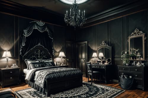 photo from pinterest of gothic-style interior designed (kids room interior) with kids desk and headboard and mirror and plant and dresser closet and bedside table or night stand and accent chair and night light. . . cinematic photo, highly detailed, cinematic lighting, ultra-detailed, ultrarealistic, photorealism, 8k. trending on pinterest. gothic interior design style. masterpiece, cinematic light, ultrarealistic+, photorealistic+, 8k, raw photo, realistic, sharp focus on eyes, (symmetrical eyes), (intact eyes), hyperrealistic, highest quality, best quality, , highly detailed, masterpiece, best quality, extremely detailed 8k wallpaper, masterpiece, best quality, ultra-detailed, best shadow, detailed background, detailed face, detailed eyes, high contrast, best illumination, detailed face, dulux, caustic, dynamic angle, detailed glow. dramatic lighting. highly detailed, insanely detailed hair, symmetrical, intricate details, professionally retouched, 8k high definition. strong bokeh. award winning photo.