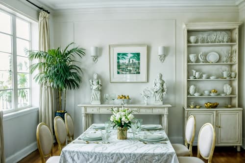 photo from pinterest of vaporwave-style interior designed (dining room interior) with bookshelves and table cloth and plates, cutlery and glasses on dining table and dining table and painting or photo on wall and vase and dining table chairs and plant. . with washed out colors and palm trees and white roman statues, white roman sculptures, white roman columns, white roman pillars in the center of the room, and teal colors and palm trees and neon glow and white square bathroom tiles and neon glow. . cinematic photo, highly detailed, cinematic lighting, ultra-detailed, ultrarealistic, photorealism, 8k. trending on pinterest. vaporwave interior design style. masterpiece, cinematic light, ultrarealistic+, photorealistic+, 8k, raw photo, realistic, sharp focus on eyes, (symmetrical eyes), (intact eyes), hyperrealistic, highest quality, best quality, , highly detailed, masterpiece, best quality, extremely detailed 8k wallpaper, masterpiece, best quality, ultra-detailed, best shadow, detailed background, detailed face, detailed eyes, high contrast, best illumination, detailed face, dulux, caustic, dynamic angle, detailed glow. dramatic lighting. highly detailed, insanely detailed hair, symmetrical, intricate details, professionally retouched, 8k high definition. strong bokeh. award winning photo.