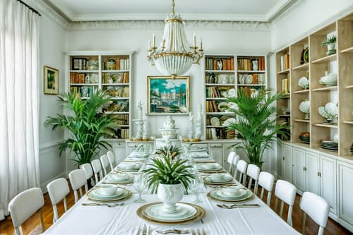 photo from pinterest of vaporwave-style interior designed (dining room interior) with bookshelves and table cloth and plates, cutlery and glasses on dining table and dining table and painting or photo on wall and vase and dining table chairs and plant. . with washed out colors and palm trees and white roman statues, white roman sculptures, white roman columns, white roman pillars in the center of the room, and teal colors and palm trees and neon glow and white square bathroom tiles and neon glow. . cinematic photo, highly detailed, cinematic lighting, ultra-detailed, ultrarealistic, photorealism, 8k. trending on pinterest. vaporwave interior design style. masterpiece, cinematic light, ultrarealistic+, photorealistic+, 8k, raw photo, realistic, sharp focus on eyes, (symmetrical eyes), (intact eyes), hyperrealistic, highest quality, best quality, , highly detailed, masterpiece, best quality, extremely detailed 8k wallpaper, masterpiece, best quality, ultra-detailed, best shadow, detailed background, detailed face, detailed eyes, high contrast, best illumination, detailed face, dulux, caustic, dynamic angle, detailed glow. dramatic lighting. highly detailed, insanely detailed hair, symmetrical, intricate details, professionally retouched, 8k high definition. strong bokeh. award winning photo.