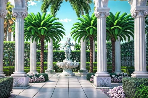 photo from pinterest of vaporwave-style designed (outdoor garden ) with garden tree and garden plants and grass and garden tree. . with purple lights and palm trees and purple lights and white roman statues, white roman sculptures, white roman columns, white roman pillars in the center of the room, and neon glow and baby blue and bright pink and white square bathroom tiles. . cinematic photo, highly detailed, cinematic lighting, ultra-detailed, ultrarealistic, photorealism, 8k. trending on pinterest. vaporwave design style. masterpiece, cinematic light, ultrarealistic+, photorealistic+, 8k, raw photo, realistic, sharp focus on eyes, (symmetrical eyes), (intact eyes), hyperrealistic, highest quality, best quality, , highly detailed, masterpiece, best quality, extremely detailed 8k wallpaper, masterpiece, best quality, ultra-detailed, best shadow, detailed background, detailed face, detailed eyes, high contrast, best illumination, detailed face, dulux, caustic, dynamic angle, detailed glow. dramatic lighting. highly detailed, insanely detailed hair, symmetrical, intricate details, professionally retouched, 8k high definition. strong bokeh. award winning photo.