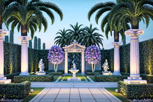 photo from pinterest of vaporwave-style designed (outdoor garden ) with garden tree and garden plants and grass and garden tree. . with purple lights and palm trees and purple lights and white roman statues, white roman sculptures, white roman columns, white roman pillars in the center of the room, and neon glow and baby blue and bright pink and white square bathroom tiles. . cinematic photo, highly detailed, cinematic lighting, ultra-detailed, ultrarealistic, photorealism, 8k. trending on pinterest. vaporwave design style. masterpiece, cinematic light, ultrarealistic+, photorealistic+, 8k, raw photo, realistic, sharp focus on eyes, (symmetrical eyes), (intact eyes), hyperrealistic, highest quality, best quality, , highly detailed, masterpiece, best quality, extremely detailed 8k wallpaper, masterpiece, best quality, ultra-detailed, best shadow, detailed background, detailed face, detailed eyes, high contrast, best illumination, detailed face, dulux, caustic, dynamic angle, detailed glow. dramatic lighting. highly detailed, insanely detailed hair, symmetrical, intricate details, professionally retouched, 8k high definition. strong bokeh. award winning photo.