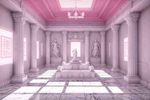 photo from pinterest of vaporwave-style interior designed (attic interior) . with palm trees and white roman statues, white roman sculptures, white roman columns, white roman pillars in the center of the room, and japanese letters on wall and japanese letters on wall and bright pink and palm trees and white square bathroom tiles and purple lights. . cinematic photo, highly detailed, cinematic lighting, ultra-detailed, ultrarealistic, photorealism, 8k. trending on pinterest. vaporwave interior design style. masterpiece, cinematic light, ultrarealistic+, photorealistic+, 8k, raw photo, realistic, sharp focus on eyes, (symmetrical eyes), (intact eyes), hyperrealistic, highest quality, best quality, , highly detailed, masterpiece, best quality, extremely detailed 8k wallpaper, masterpiece, best quality, ultra-detailed, best shadow, detailed background, detailed face, detailed eyes, high contrast, best illumination, detailed face, dulux, caustic, dynamic angle, detailed glow. dramatic lighting. highly detailed, insanely detailed hair, symmetrical, intricate details, professionally retouched, 8k high definition. strong bokeh. award winning photo.