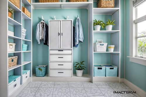 photo from pinterest of vaporwave-style interior designed (mudroom interior) with cubbies and high up storage and storage drawers and storage baskets and shelves for shoes and a bench and wall hooks for coats and cabinets. . with white square bathroom tiles and white square bathroom tiles and washed out colors and baby blue and japanese letters on wall and hanging plants and 1980s retail shops and white square bathroom tiles. . cinematic photo, highly detailed, cinematic lighting, ultra-detailed, ultrarealistic, photorealism, 8k. trending on pinterest. vaporwave interior design style. masterpiece, cinematic light, ultrarealistic+, photorealistic+, 8k, raw photo, realistic, sharp focus on eyes, (symmetrical eyes), (intact eyes), hyperrealistic, highest quality, best quality, , highly detailed, masterpiece, best quality, extremely detailed 8k wallpaper, masterpiece, best quality, ultra-detailed, best shadow, detailed background, detailed face, detailed eyes, high contrast, best illumination, detailed face, dulux, caustic, dynamic angle, detailed glow. dramatic lighting. highly detailed, insanely detailed hair, symmetrical, intricate details, professionally retouched, 8k high definition. strong bokeh. award winning photo.