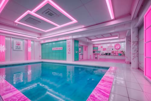 photo from pinterest of vaporwave-style interior designed (onsen interior) . with bright pink and japanese letters on wall and white square bathroom tiles and 1980s retail shops and palm trees and white square bathroom tiles and palm trees and baby blue. . cinematic photo, highly detailed, cinematic lighting, ultra-detailed, ultrarealistic, photorealism, 8k. trending on pinterest. vaporwave interior design style. masterpiece, cinematic light, ultrarealistic+, photorealistic+, 8k, raw photo, realistic, sharp focus on eyes, (symmetrical eyes), (intact eyes), hyperrealistic, highest quality, best quality, , highly detailed, masterpiece, best quality, extremely detailed 8k wallpaper, masterpiece, best quality, ultra-detailed, best shadow, detailed background, detailed face, detailed eyes, high contrast, best illumination, detailed face, dulux, caustic, dynamic angle, detailed glow. dramatic lighting. highly detailed, insanely detailed hair, symmetrical, intricate details, professionally retouched, 8k high definition. strong bokeh. award winning photo.