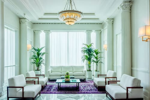 photo from pinterest of vaporwave-style interior designed (hotel lobby interior) with coffee tables and check in desk and sofas and hanging lamps and plant and lounge chairs and furniture and rug. . with white roman statues, white roman sculptures, white roman columns, white roman pillars in the center of the room, and white square bathroom tiles and purple lights and neon glow and washed out colors and japanese letters on wall and baby blue and 1980s retail shops. . cinematic photo, highly detailed, cinematic lighting, ultra-detailed, ultrarealistic, photorealism, 8k. trending on pinterest. vaporwave interior design style. masterpiece, cinematic light, ultrarealistic+, photorealistic+, 8k, raw photo, realistic, sharp focus on eyes, (symmetrical eyes), (intact eyes), hyperrealistic, highest quality, best quality, , highly detailed, masterpiece, best quality, extremely detailed 8k wallpaper, masterpiece, best quality, ultra-detailed, best shadow, detailed background, detailed face, detailed eyes, high contrast, best illumination, detailed face, dulux, caustic, dynamic angle, detailed glow. dramatic lighting. highly detailed, insanely detailed hair, symmetrical, intricate details, professionally retouched, 8k high definition. strong bokeh. award winning photo.