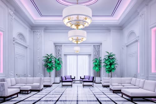 photo from pinterest of vaporwave-style interior designed (hotel lobby interior) with coffee tables and check in desk and sofas and hanging lamps and plant and lounge chairs and furniture and rug. . with white roman statues, white roman sculptures, white roman columns, white roman pillars in the center of the room, and white square bathroom tiles and purple lights and neon glow and washed out colors and japanese letters on wall and baby blue and 1980s retail shops. . cinematic photo, highly detailed, cinematic lighting, ultra-detailed, ultrarealistic, photorealism, 8k. trending on pinterest. vaporwave interior design style. masterpiece, cinematic light, ultrarealistic+, photorealistic+, 8k, raw photo, realistic, sharp focus on eyes, (symmetrical eyes), (intact eyes), hyperrealistic, highest quality, best quality, , highly detailed, masterpiece, best quality, extremely detailed 8k wallpaper, masterpiece, best quality, ultra-detailed, best shadow, detailed background, detailed face, detailed eyes, high contrast, best illumination, detailed face, dulux, caustic, dynamic angle, detailed glow. dramatic lighting. highly detailed, insanely detailed hair, symmetrical, intricate details, professionally retouched, 8k high definition. strong bokeh. award winning photo.