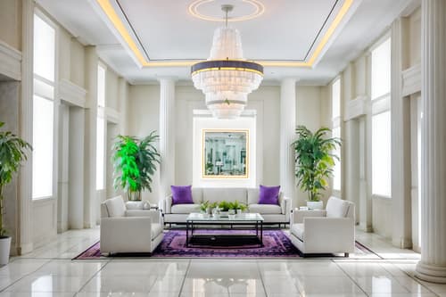 photo from pinterest of vaporwave-style interior designed (hotel lobby interior) with coffee tables and check in desk and sofas and hanging lamps and plant and lounge chairs and furniture and rug. . with white roman statues, white roman sculptures, white roman columns, white roman pillars in the center of the room, and white square bathroom tiles and purple lights and neon glow and washed out colors and japanese letters on wall and baby blue and 1980s retail shops. . cinematic photo, highly detailed, cinematic lighting, ultra-detailed, ultrarealistic, photorealism, 8k. trending on pinterest. vaporwave interior design style. masterpiece, cinematic light, ultrarealistic+, photorealistic+, 8k, raw photo, realistic, sharp focus on eyes, (symmetrical eyes), (intact eyes), hyperrealistic, highest quality, best quality, , highly detailed, masterpiece, best quality, extremely detailed 8k wallpaper, masterpiece, best quality, ultra-detailed, best shadow, detailed background, detailed face, detailed eyes, high contrast, best illumination, detailed face, dulux, caustic, dynamic angle, detailed glow. dramatic lighting. highly detailed, insanely detailed hair, symmetrical, intricate details, professionally retouched, 8k high definition. strong bokeh. award winning photo.