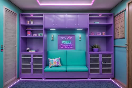 photo from pinterest of vaporwave-style interior designed (drop zone interior) with cabinets and storage baskets and shelves for shoes and high up storage and lockers and a bench and wall hooks for coats and cubbies. . with purple lights and neon glow and baby blue and palm trees and 1980s retail shops and purple lights and japanese letters on wall and japanese letters on wall. . cinematic photo, highly detailed, cinematic lighting, ultra-detailed, ultrarealistic, photorealism, 8k. trending on pinterest. vaporwave interior design style. masterpiece, cinematic light, ultrarealistic+, photorealistic+, 8k, raw photo, realistic, sharp focus on eyes, (symmetrical eyes), (intact eyes), hyperrealistic, highest quality, best quality, , highly detailed, masterpiece, best quality, extremely detailed 8k wallpaper, masterpiece, best quality, ultra-detailed, best shadow, detailed background, detailed face, detailed eyes, high contrast, best illumination, detailed face, dulux, caustic, dynamic angle, detailed glow. dramatic lighting. highly detailed, insanely detailed hair, symmetrical, intricate details, professionally retouched, 8k high definition. strong bokeh. award winning photo.