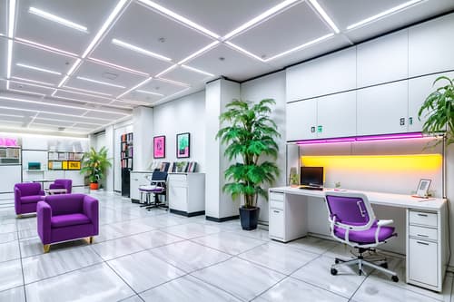 photo from pinterest of vaporwave-style interior designed (study room interior) with office chair and lounge chair and cabinets and desk lamp and plant and writing desk and bookshelves and office chair. . with 1980s retail shops and neon glow and white square bathroom tiles and neon glow and white square bathroom tiles and purple lights and white roman statues, white roman sculptures, white roman columns, white roman pillars in the center of the room, and purple lights. . cinematic photo, highly detailed, cinematic lighting, ultra-detailed, ultrarealistic, photorealism, 8k. trending on pinterest. vaporwave interior design style. masterpiece, cinematic light, ultrarealistic+, photorealistic+, 8k, raw photo, realistic, sharp focus on eyes, (symmetrical eyes), (intact eyes), hyperrealistic, highest quality, best quality, , highly detailed, masterpiece, best quality, extremely detailed 8k wallpaper, masterpiece, best quality, ultra-detailed, best shadow, detailed background, detailed face, detailed eyes, high contrast, best illumination, detailed face, dulux, caustic, dynamic angle, detailed glow. dramatic lighting. highly detailed, insanely detailed hair, symmetrical, intricate details, professionally retouched, 8k high definition. strong bokeh. award winning photo.