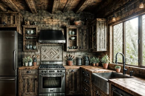 photo from pinterest of rustic-style interior designed (kitchen interior) with plant and worktops and stove and refrigerator and sink and kitchen cabinets and plant. . with . . cinematic photo, highly detailed, cinematic lighting, ultra-detailed, ultrarealistic, photorealism, 8k. trending on pinterest. rustic interior design style. masterpiece, cinematic light, ultrarealistic+, photorealistic+, 8k, raw photo, realistic, sharp focus on eyes, (symmetrical eyes), (intact eyes), hyperrealistic, highest quality, best quality, , highly detailed, masterpiece, best quality, extremely detailed 8k wallpaper, masterpiece, best quality, ultra-detailed, best shadow, detailed background, detailed face, detailed eyes, high contrast, best illumination, detailed face, dulux, caustic, dynamic angle, detailed glow. dramatic lighting. highly detailed, insanely detailed hair, symmetrical, intricate details, professionally retouched, 8k high definition. strong bokeh. award winning photo.