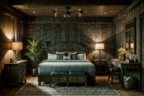 photo from pinterest of rustic-style interior designed (hotel room interior) with bedside table or night stand and mirror and plant and headboard and accent chair and night light and hotel bathroom and working desk with desk chair. . with . . cinematic photo, highly detailed, cinematic lighting, ultra-detailed, ultrarealistic, photorealism, 8k. trending on pinterest. rustic interior design style. masterpiece, cinematic light, ultrarealistic+, photorealistic+, 8k, raw photo, realistic, sharp focus on eyes, (symmetrical eyes), (intact eyes), hyperrealistic, highest quality, best quality, , highly detailed, masterpiece, best quality, extremely detailed 8k wallpaper, masterpiece, best quality, ultra-detailed, best shadow, detailed background, detailed face, detailed eyes, high contrast, best illumination, detailed face, dulux, caustic, dynamic angle, detailed glow. dramatic lighting. highly detailed, insanely detailed hair, symmetrical, intricate details, professionally retouched, 8k high definition. strong bokeh. award winning photo.