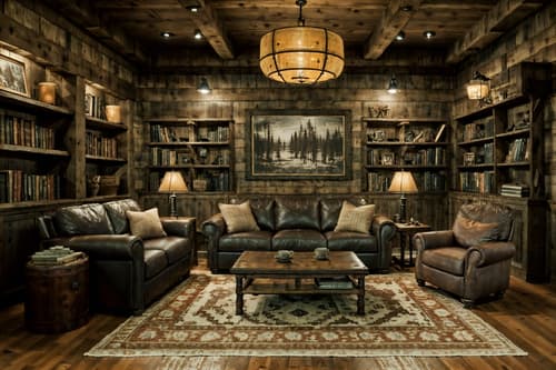 photo from pinterest of rustic-style interior designed (living room interior) with sofa and furniture and rug and bookshelves and coffee tables and televisions and chairs and electric lamps. . with . . cinematic photo, highly detailed, cinematic lighting, ultra-detailed, ultrarealistic, photorealism, 8k. trending on pinterest. rustic interior design style. masterpiece, cinematic light, ultrarealistic+, photorealistic+, 8k, raw photo, realistic, sharp focus on eyes, (symmetrical eyes), (intact eyes), hyperrealistic, highest quality, best quality, , highly detailed, masterpiece, best quality, extremely detailed 8k wallpaper, masterpiece, best quality, ultra-detailed, best shadow, detailed background, detailed face, detailed eyes, high contrast, best illumination, detailed face, dulux, caustic, dynamic angle, detailed glow. dramatic lighting. highly detailed, insanely detailed hair, symmetrical, intricate details, professionally retouched, 8k high definition. strong bokeh. award winning photo.