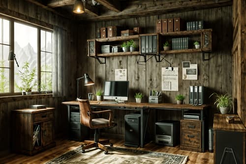 photo from pinterest of rustic-style interior designed (home office interior) with computer desk and office chair and desk lamp and plant and cabinets and computer desk. . with . . cinematic photo, highly detailed, cinematic lighting, ultra-detailed, ultrarealistic, photorealism, 8k. trending on pinterest. rustic interior design style. masterpiece, cinematic light, ultrarealistic+, photorealistic+, 8k, raw photo, realistic, sharp focus on eyes, (symmetrical eyes), (intact eyes), hyperrealistic, highest quality, best quality, , highly detailed, masterpiece, best quality, extremely detailed 8k wallpaper, masterpiece, best quality, ultra-detailed, best shadow, detailed background, detailed face, detailed eyes, high contrast, best illumination, detailed face, dulux, caustic, dynamic angle, detailed glow. dramatic lighting. highly detailed, insanely detailed hair, symmetrical, intricate details, professionally retouched, 8k high definition. strong bokeh. award winning photo.