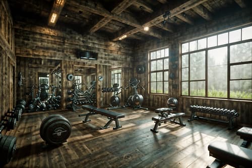 photo from pinterest of rustic-style interior designed (fitness gym interior) with dumbbell stand and exercise bicycle and crosstrainer and squat rack and bench press and dumbbell stand. . with . . cinematic photo, highly detailed, cinematic lighting, ultra-detailed, ultrarealistic, photorealism, 8k. trending on pinterest. rustic interior design style. masterpiece, cinematic light, ultrarealistic+, photorealistic+, 8k, raw photo, realistic, sharp focus on eyes, (symmetrical eyes), (intact eyes), hyperrealistic, highest quality, best quality, , highly detailed, masterpiece, best quality, extremely detailed 8k wallpaper, masterpiece, best quality, ultra-detailed, best shadow, detailed background, detailed face, detailed eyes, high contrast, best illumination, detailed face, dulux, caustic, dynamic angle, detailed glow. dramatic lighting. highly detailed, insanely detailed hair, symmetrical, intricate details, professionally retouched, 8k high definition. strong bokeh. award winning photo.