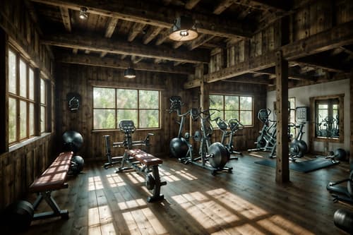 photo from pinterest of rustic-style interior designed (fitness gym interior) with dumbbell stand and exercise bicycle and crosstrainer and squat rack and bench press and dumbbell stand. . with . . cinematic photo, highly detailed, cinematic lighting, ultra-detailed, ultrarealistic, photorealism, 8k. trending on pinterest. rustic interior design style. masterpiece, cinematic light, ultrarealistic+, photorealistic+, 8k, raw photo, realistic, sharp focus on eyes, (symmetrical eyes), (intact eyes), hyperrealistic, highest quality, best quality, , highly detailed, masterpiece, best quality, extremely detailed 8k wallpaper, masterpiece, best quality, ultra-detailed, best shadow, detailed background, detailed face, detailed eyes, high contrast, best illumination, detailed face, dulux, caustic, dynamic angle, detailed glow. dramatic lighting. highly detailed, insanely detailed hair, symmetrical, intricate details, professionally retouched, 8k high definition. strong bokeh. award winning photo.