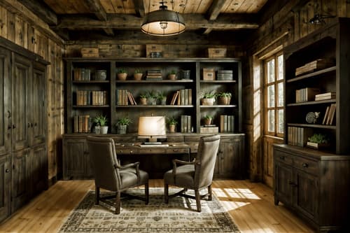 photo from pinterest of rustic-style interior designed (study room interior) with office chair and writing desk and cabinets and desk lamp and lounge chair and bookshelves and plant and office chair. . with . . cinematic photo, highly detailed, cinematic lighting, ultra-detailed, ultrarealistic, photorealism, 8k. trending on pinterest. rustic interior design style. masterpiece, cinematic light, ultrarealistic+, photorealistic+, 8k, raw photo, realistic, sharp focus on eyes, (symmetrical eyes), (intact eyes), hyperrealistic, highest quality, best quality, , highly detailed, masterpiece, best quality, extremely detailed 8k wallpaper, masterpiece, best quality, ultra-detailed, best shadow, detailed background, detailed face, detailed eyes, high contrast, best illumination, detailed face, dulux, caustic, dynamic angle, detailed glow. dramatic lighting. highly detailed, insanely detailed hair, symmetrical, intricate details, professionally retouched, 8k high definition. strong bokeh. award winning photo.